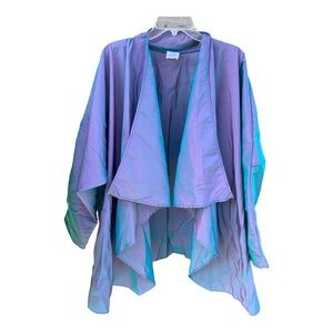 Vintage women's cape coat one OS iridescent purple green 80s nylon blend funky